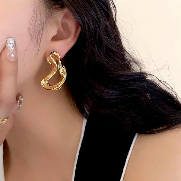 14K Gold-Plated Twist Arc Line Earrings