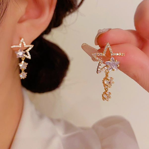 14K Gold-Plated Unique Design Exquisite Zircon Star Earrings