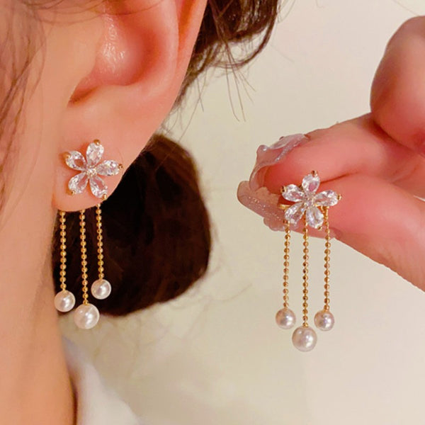 14K Gold-Plated Unique Design Sweet Zircon Flower Earrings
