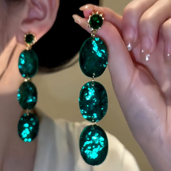 14K Gold-Plated Vintage Emerald Diamond Oval Earrings