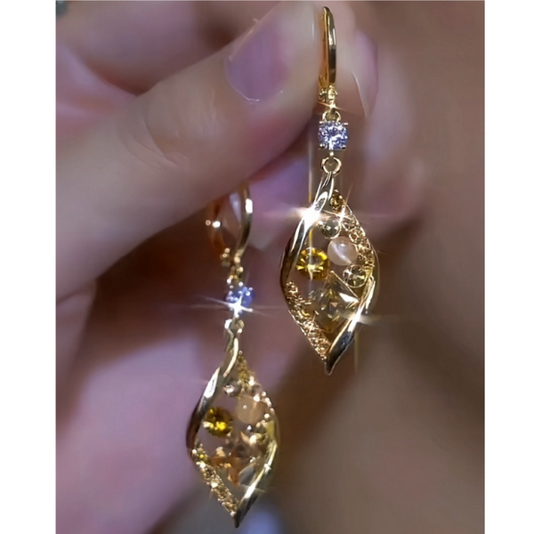 14K Gold-Plated Wavy Cat's Eye Daimond Water Drop Earrings