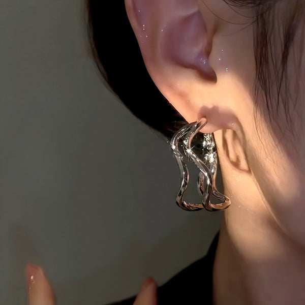 14K Gold-Plated Wavy Double-Layer Hoop Earrings