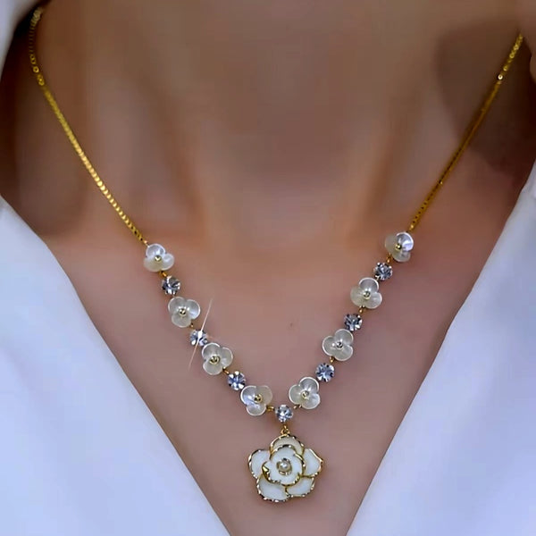 14K Gold-Plated White Camellia Flower Necklace