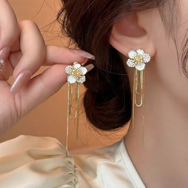 14K Gold-Plated White Flower Earrings