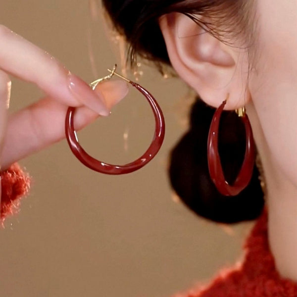 14K Gold-Plated Wine Red Oil Drop Hoop Earrings