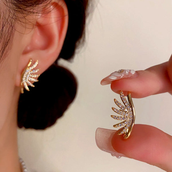 14K Gold-Plated Zircon Angel Wings Earrings