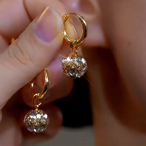 14K Gold-Plated Zircon Ball Earrings