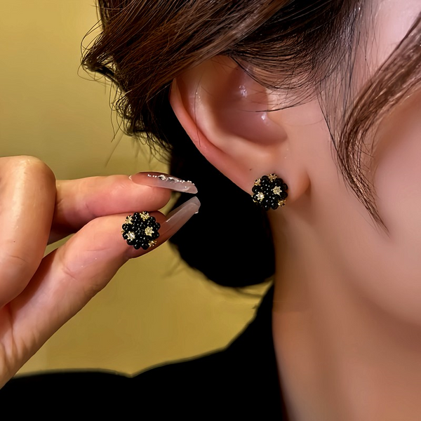 14K Gold-Plated Zircon Bead Bud Earrings