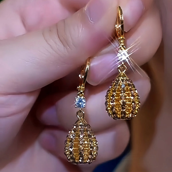 14K Gold-Plated Zircon Brown Diamond Water Drop Earrings