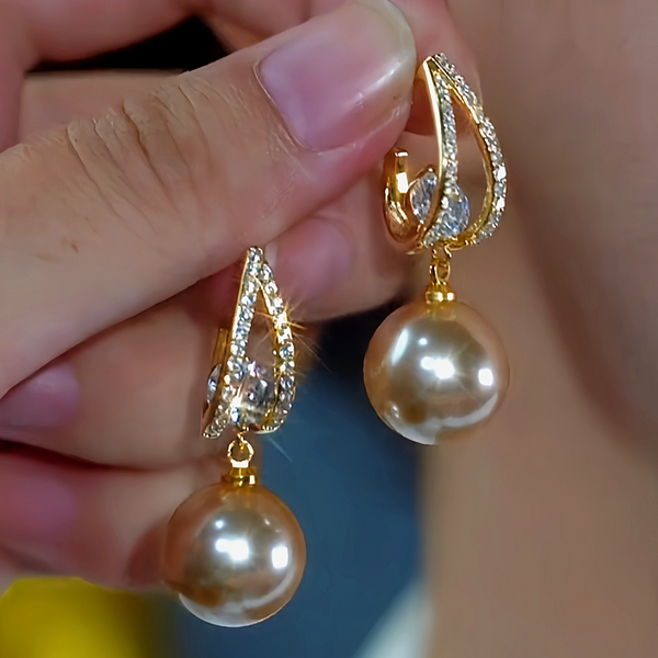 14K Gold-Plated Zircon Brown Pearl Earrings