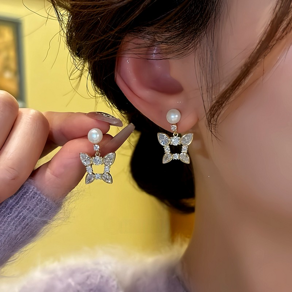 14K Gold-Plated Zircon Butterfly Bead Earrings