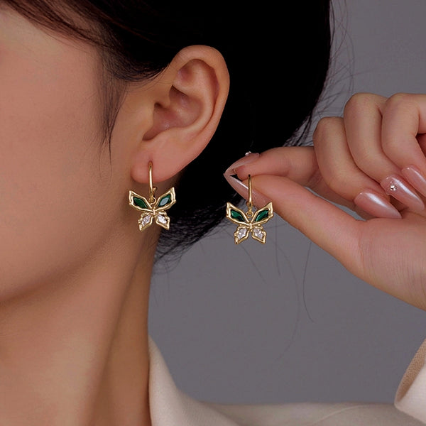 14K Gold-Plated Zircon Butterfly Earrings