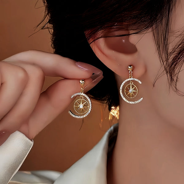 14K Gold-Plated Zircon C-Shaped Star Earrings