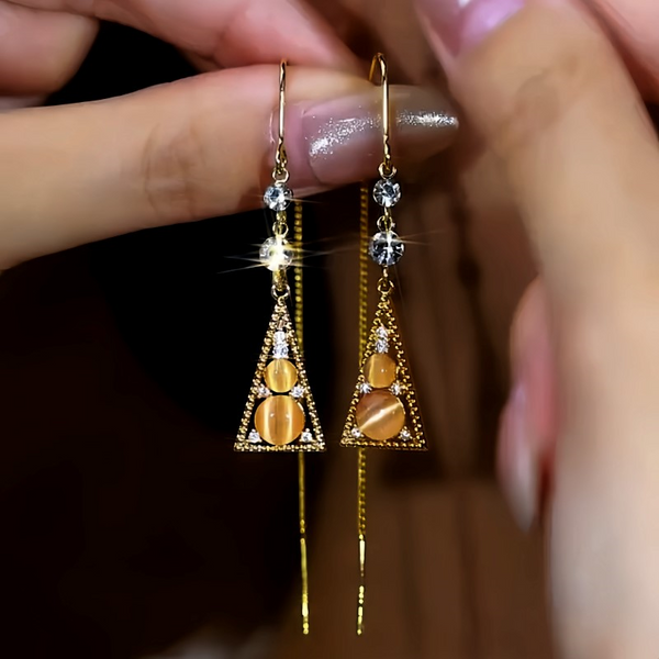 14K Gold-Plated Zircon Cat's Eye Geometric Triangle Threader Earrings