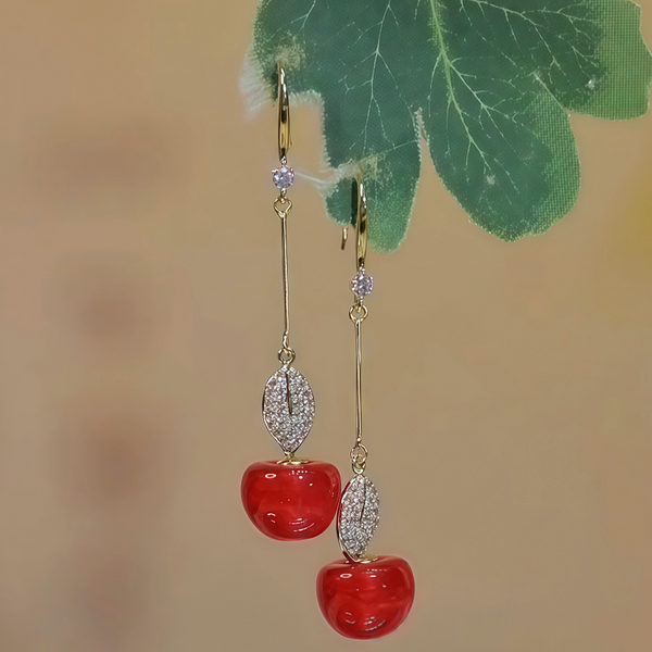 14K Gold-Plated Zircon Cherry Ear Hooks