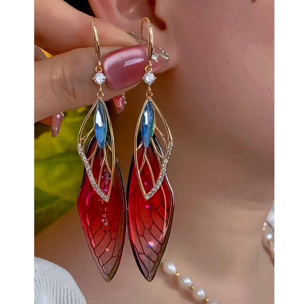 14K Gold-Plated Zircon Colored Feather Earrings