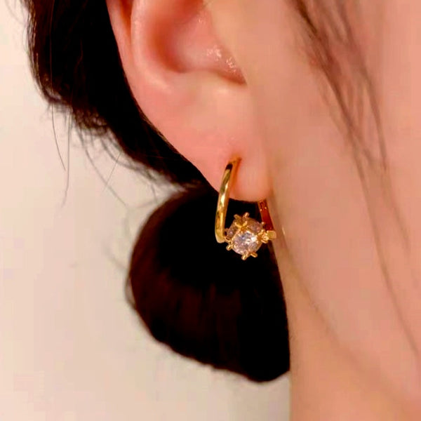 14K Gold-Plated Zircon Cross Earrings