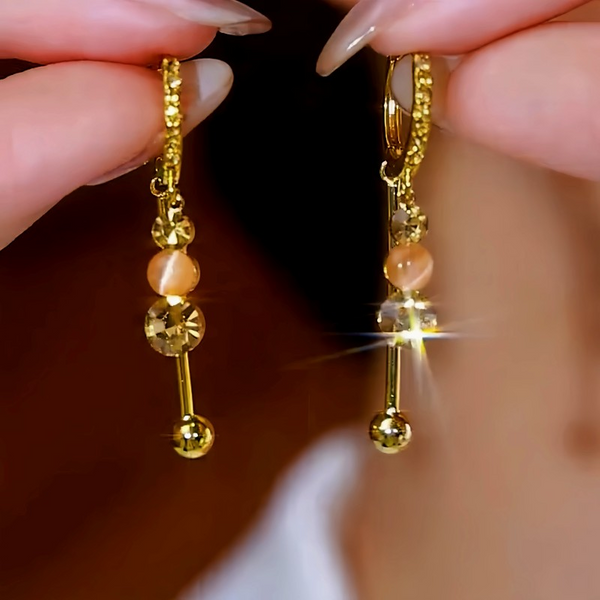 14K Gold-Plated Zircon Crystal Ball Tassel Earrings