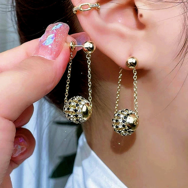 14K Gold-Plated Zircon Diamond Ball Earrings