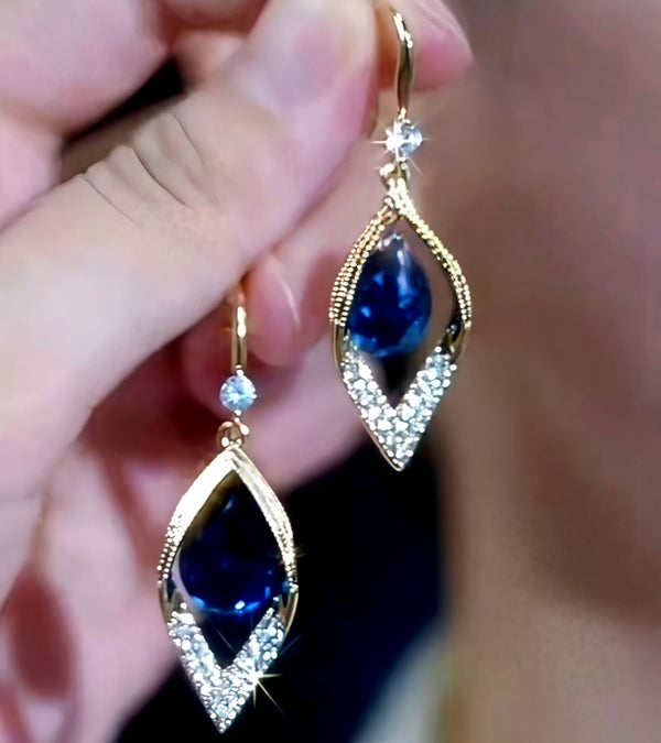 14K Gold-Plated Zircon Diamond Blue Diamoonod Ear Hook Earrings