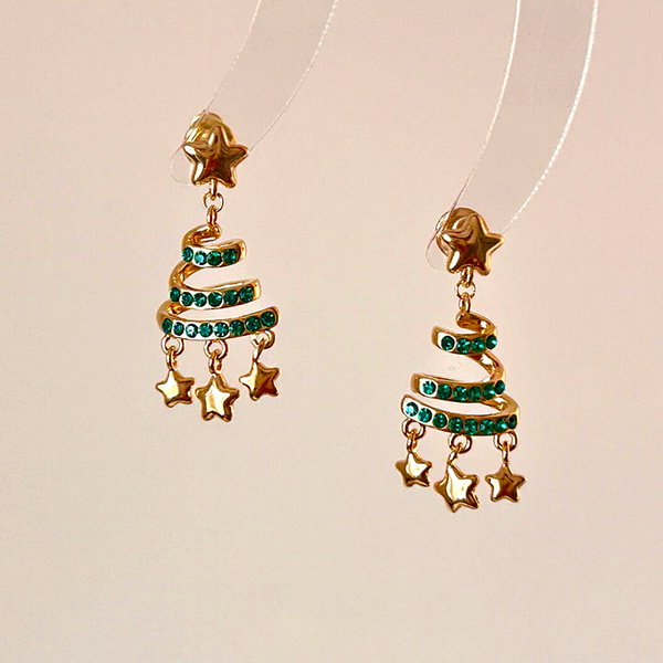 14K Gold-Plated Zircon Diamond Christmas Tree Star Tassel Earrings