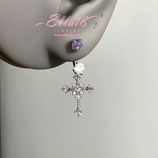 14K Gold-Plated Zircon Diamond Cross Earrings