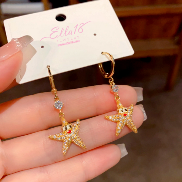 14K Gold-Plated Zircon Diamond Cute Starfish Earrings