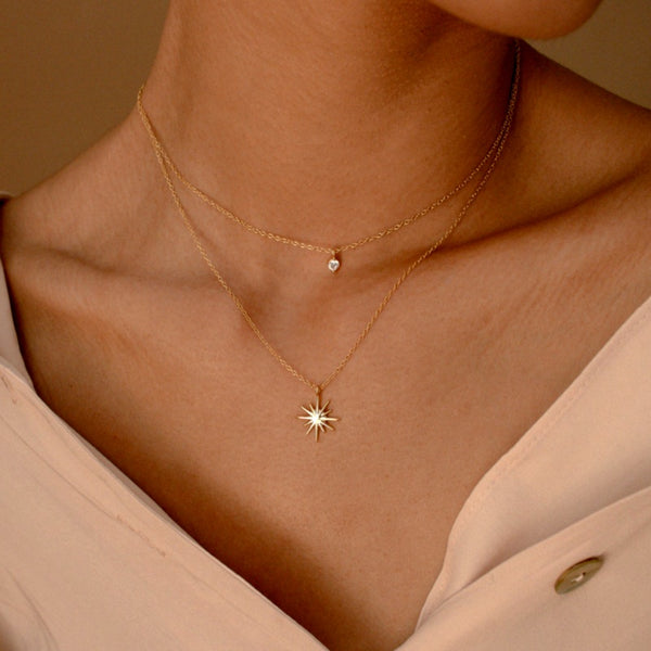 14K Gold-Plated Zircon Diamond Double-Layer Star Necklace