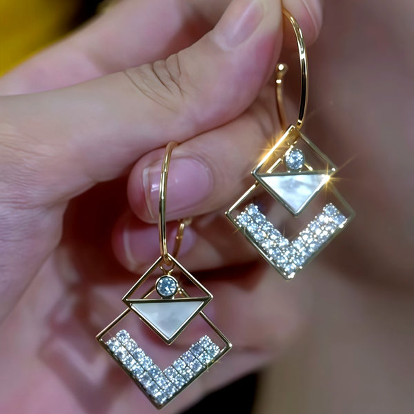 14K Gold-Plated Zircon Diamond Elegant Geometric Earrings