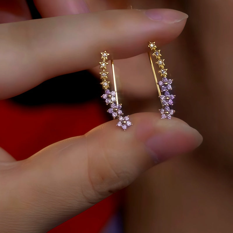 14K Gold-Plated Zircon Diamond Flower And Star Crawler – Ella18