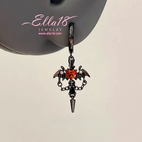 14K Gold-Plated Zircon Diamond Heart Angel Wing Earrings