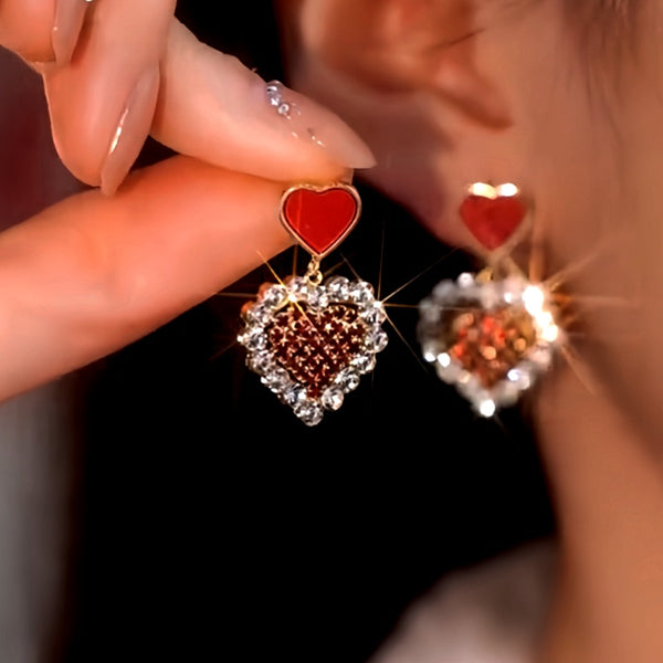 14K Gold-Plated Zircon Diamond Heart Earrings