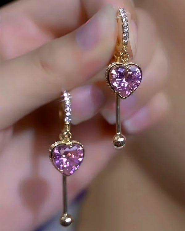 14K Gold-Plated Zircon Diamond Heart Earrings