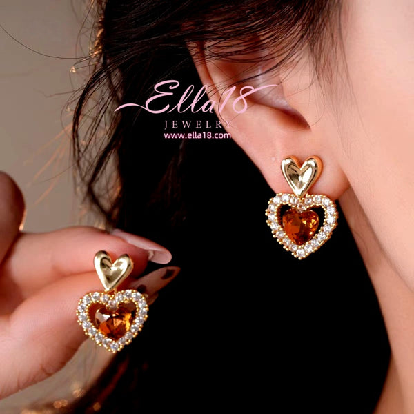 14K Gold-Plated Zircon Diamond Heart Earrings