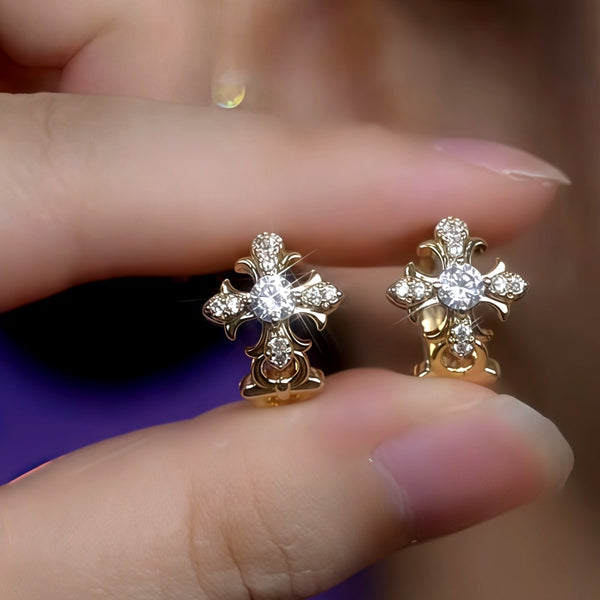 14K Gold-Plated Zircon Diamond Little Hoop Earrings