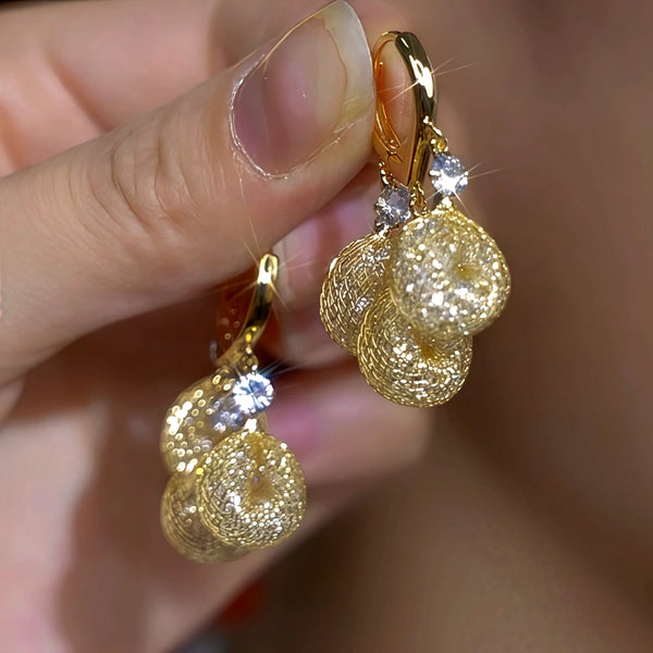14K Gold-Plated Zircon Diamond Mesh Water Drop Earrings
