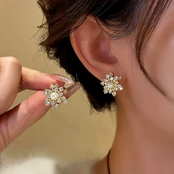 14K Gold-Plated Zircon Diamond Rotating Snowflake Earrings