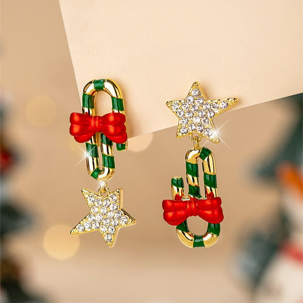 14K Gold-Plated Zircon Diamond Star Christmas Earrings