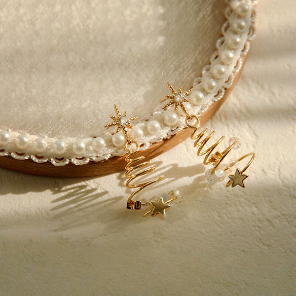 14K Gold-Plated Zircon Diamond Star Christmas Tree Earrings