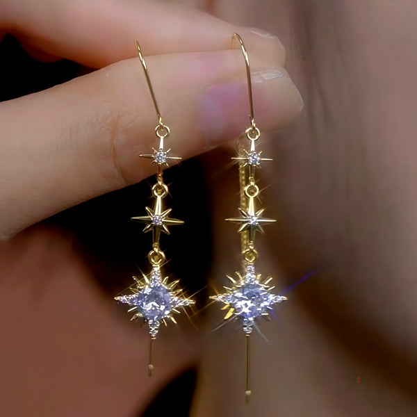 14K Gold-Plated Zircon Diamond Star Threader Earrings