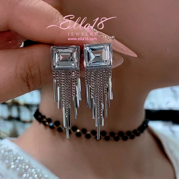 14K Gold-Plated Zircon Diamond Tassel Earrings