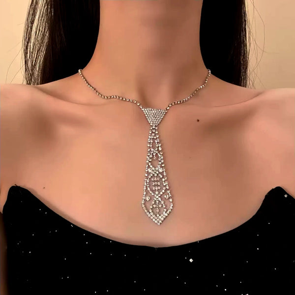 14K Gold-Plated Zircon Diamond Tie Necklace