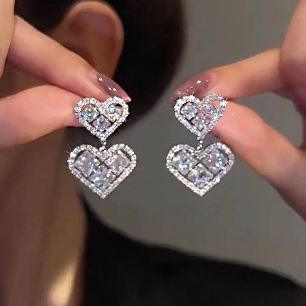 14K Gold-Plated Zircon Double-Heart Earrings