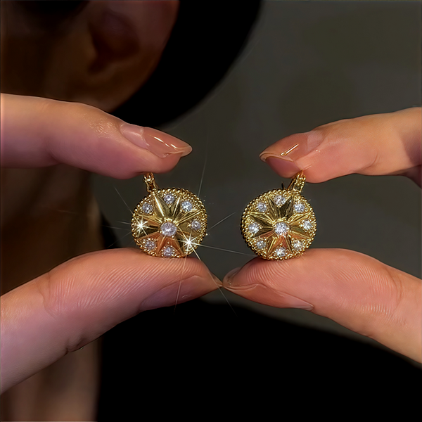 14K Gold-Plated Zircon Eight-Pointed Star Compass Earrings