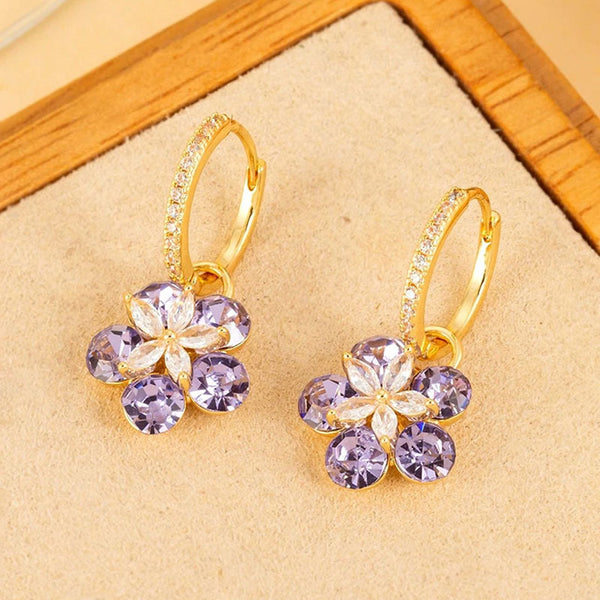 14K Gold-Plated Zircon Flower Earrings