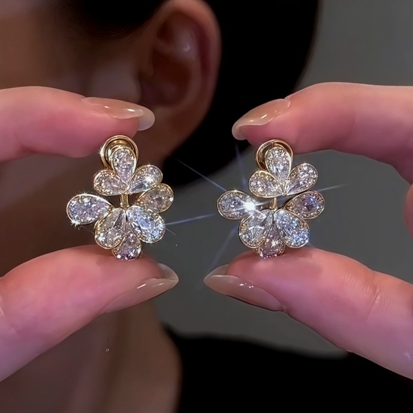 14K Gold-Plated Zircon Flower Earrings