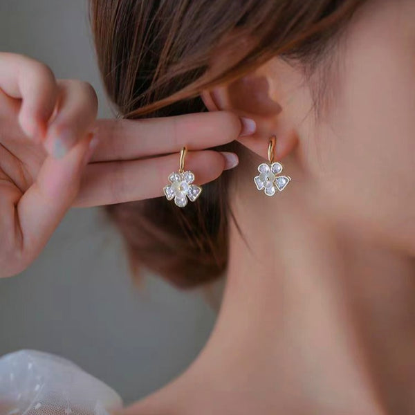 14K Gold-Plated Zircon Flower Earrings