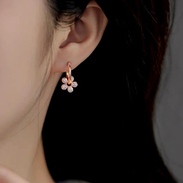 14K Gold-Plated Zircon Flower Earrings