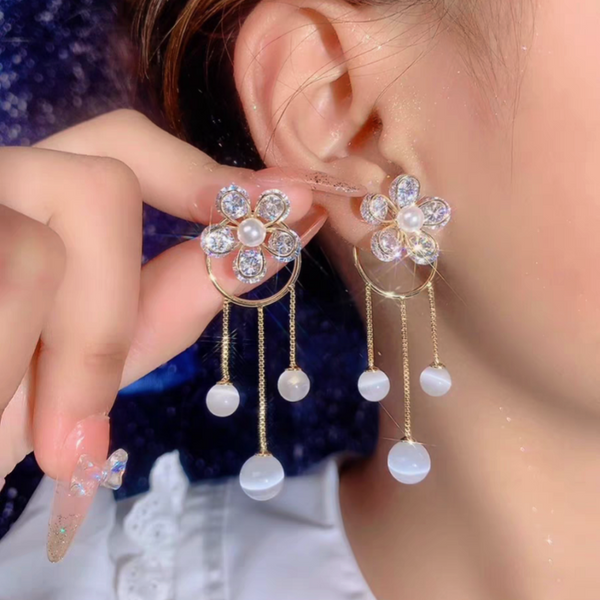14K Gold-Plated Zircon Flower Earrings