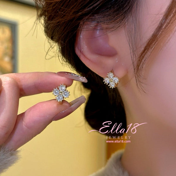 14K Gold-Plated Zircon Flower Hoop Earrings